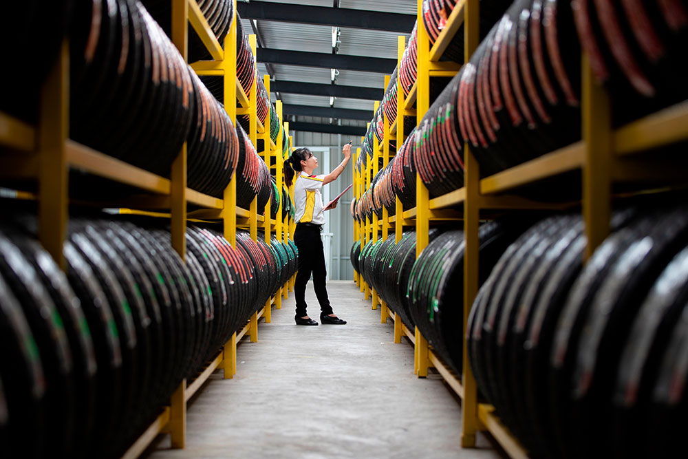 Woman Taking Inventory Of Tires